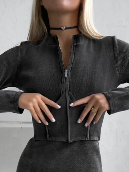 BUYCO Female Denim Zipper Corset Hoodie