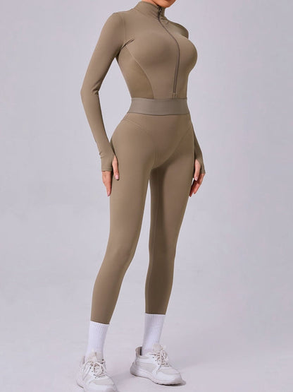 BUYCO Female Push-Up Mesh Thumbhole Zipper Jumpsuit
