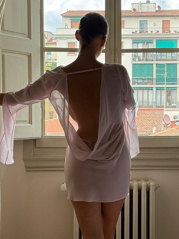 BUYCO Female Fitted Sheer Mesh Backless Without Bikini Set Cover-up