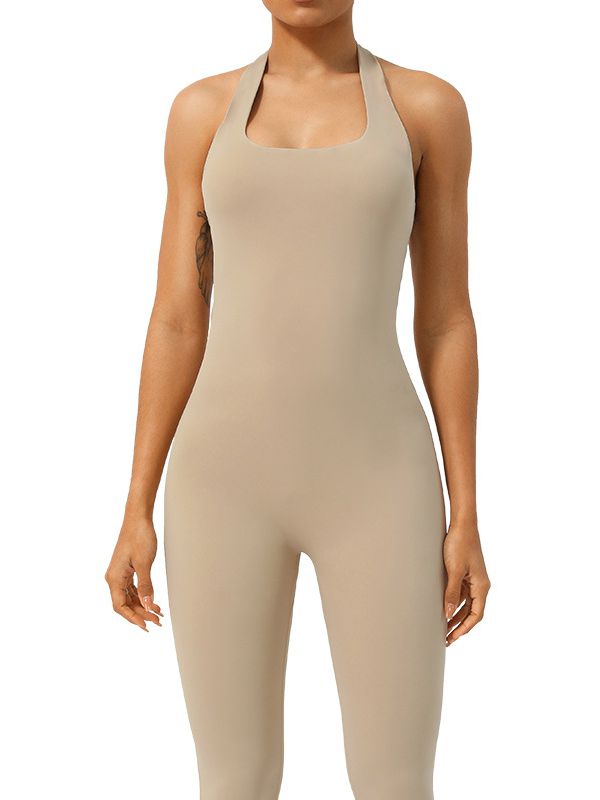 BUYCO Female U Collar Halter Ruched Back Jumpsuit