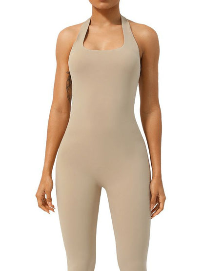 BUYCO Female U Collar Halter Ruched Back Jumpsuit