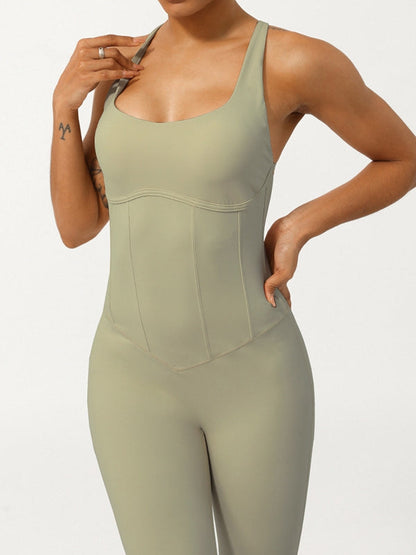 BUYCO Female Cross Back Hollow Out Adjustable Strap Backless Corset Quick Dry Jumpsuit