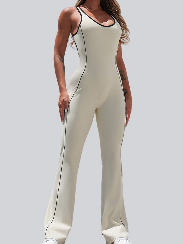 BUYCO Female Backless Stripes Flare Jumpsuit
