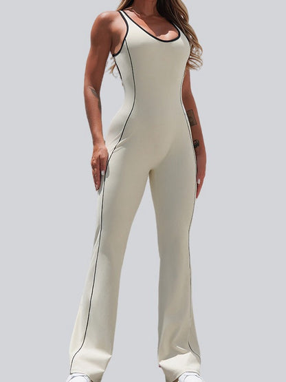 BUYCO Female Backless Stripes Flare Jumpsuit