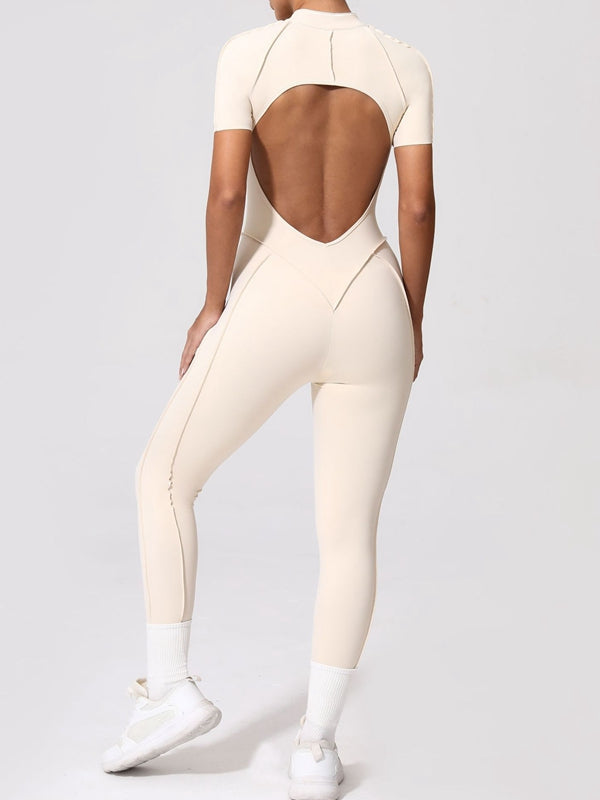 BUYCO Female Fitted Backless Zipper Ruched Back Jumpsuit