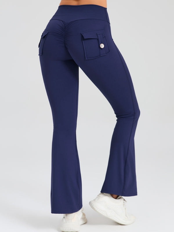 BUYCO Female Pocket Ruched Back Flare Cargo Leggings
