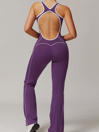 BUYCO Female Backless Stripes Flare Jumpsuit