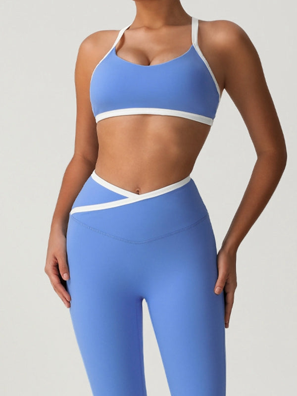 BUYCO Female Fitted Contrast Color Stripe Cross Back Sports Bras