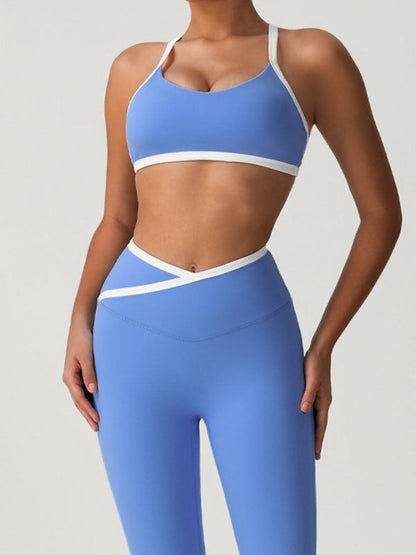 BUYCO Female Fitted Contrast Color Stripe Cross Back Sports Bras