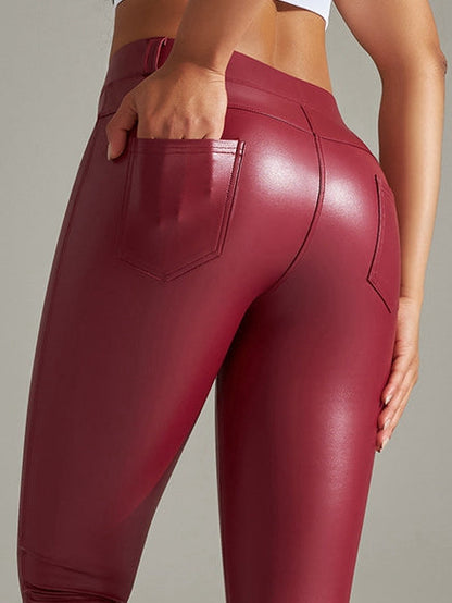 BUYCO Female Pocket PU Faux Leather Leggings