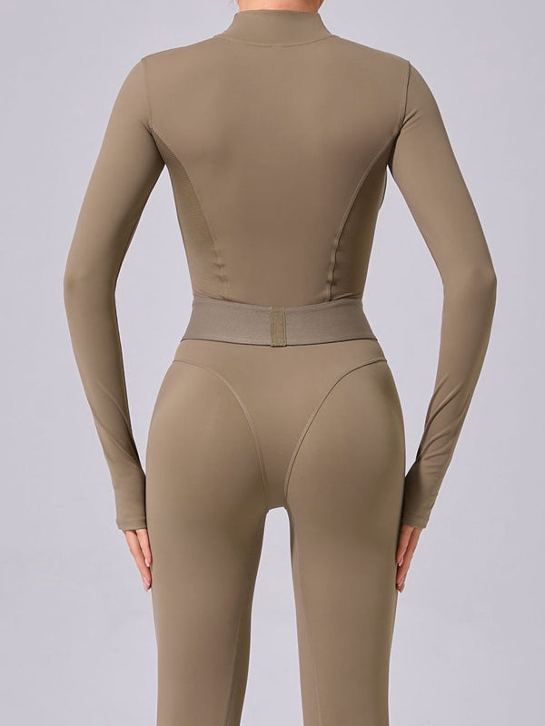 BUYCO Female Push-Up Mesh Thumbhole Zipper Jumpsuit