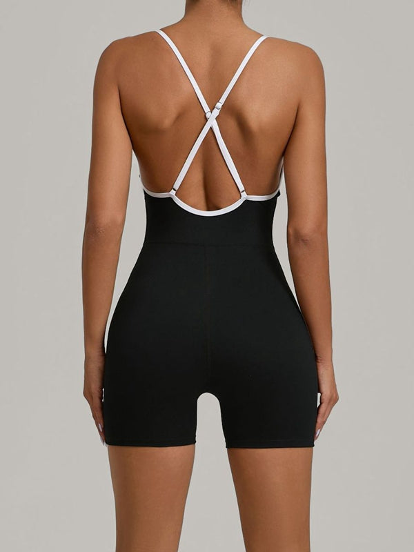 BUYCO Female Contrast Color Stripes Cross Back Romper