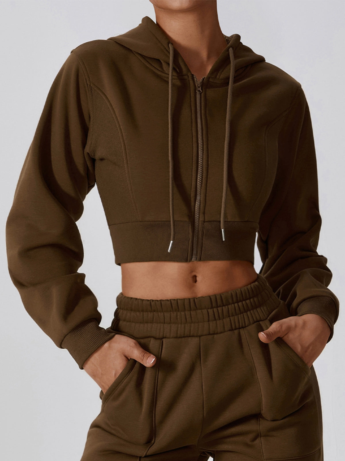 BUYCO Female Zipper Drawstring Cropped Hoodies