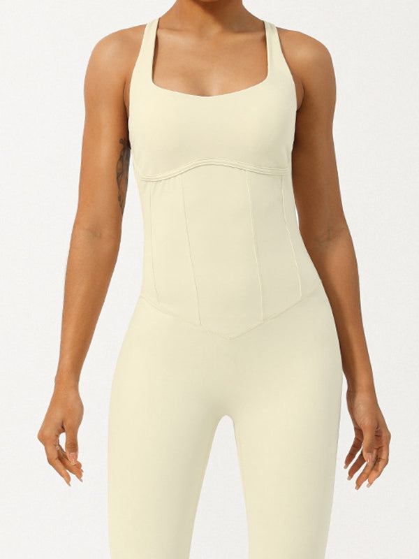 BUYCO Female Cross Back Hollow Out Adjustable Strap Backless Corset Quick Dry Jumpsuit