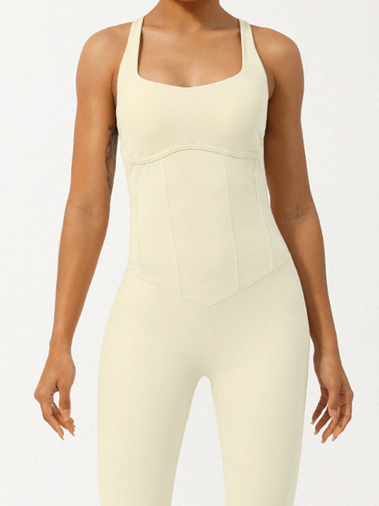 BUYCO Female Cross Back Hollow Out Adjustable Strap Backless Corset Quick Dry Jumpsuit