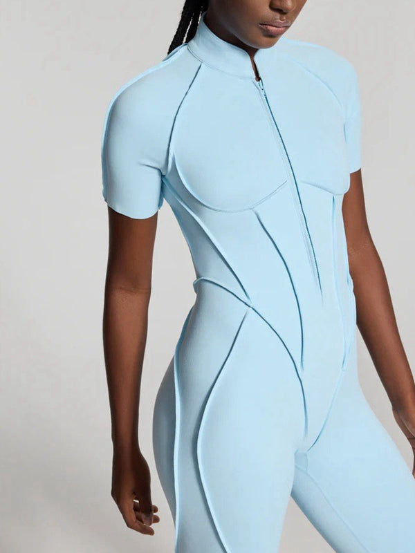 BUYCO Female Fitted Backless Zipper Ruched Back Romper