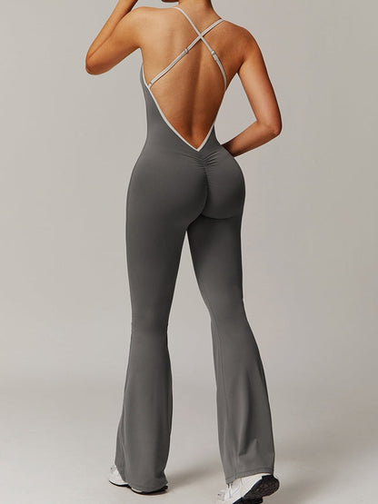 BUYCO Female Cross Back Stripes Flare Jumpsuit