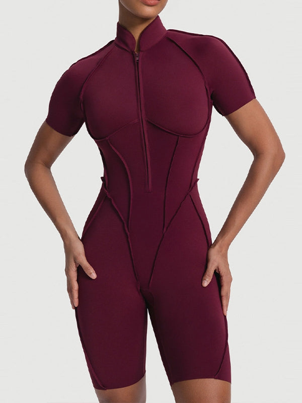 BUYCO Female Fitted Backless Zipper Ruched Back Romper