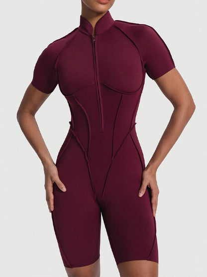 BUYCO Female Fitted Backless Zipper Ruched Back Romper
