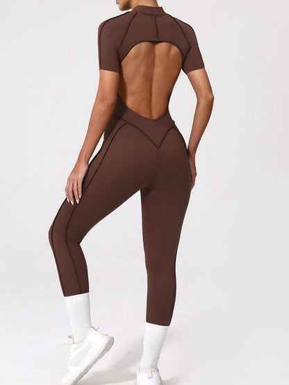 BUYCO Female Fitted Backless Zipper Ruched Back Jumpsuit