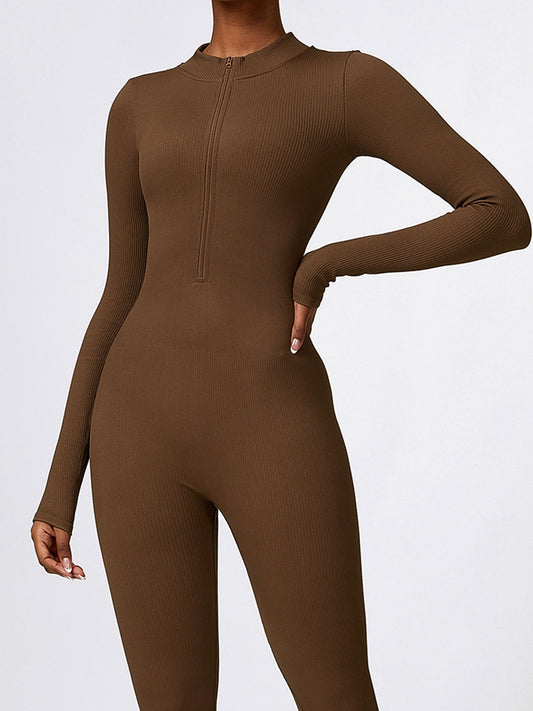 BUYCO Female Ribbed Zipper Stand Collar Jumpsuit