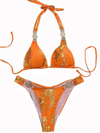 BUYCO Female Snake Print Faux Leather Bikini Set