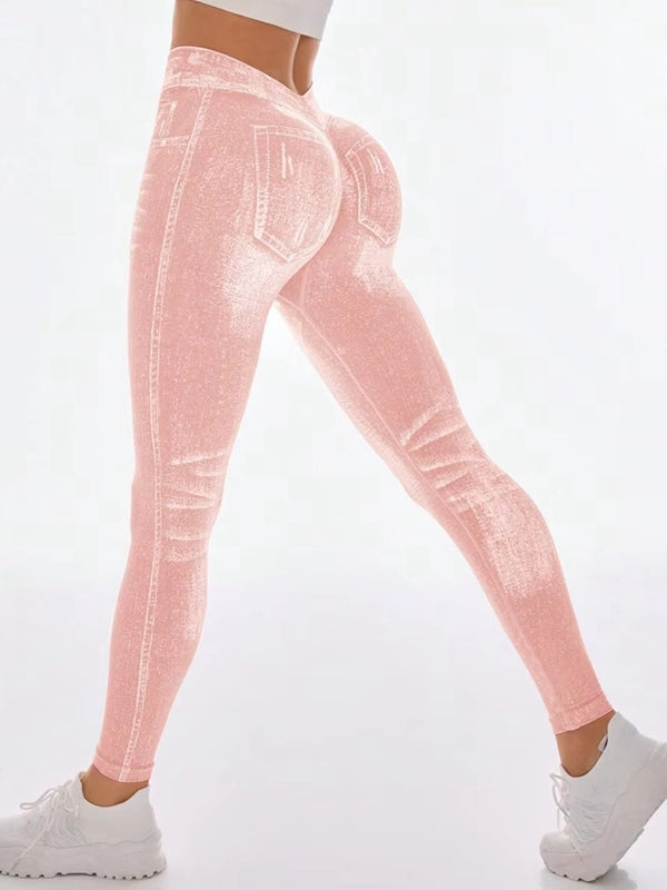 BUYCO Female Deep V Back Denim Ruched Back Leggings