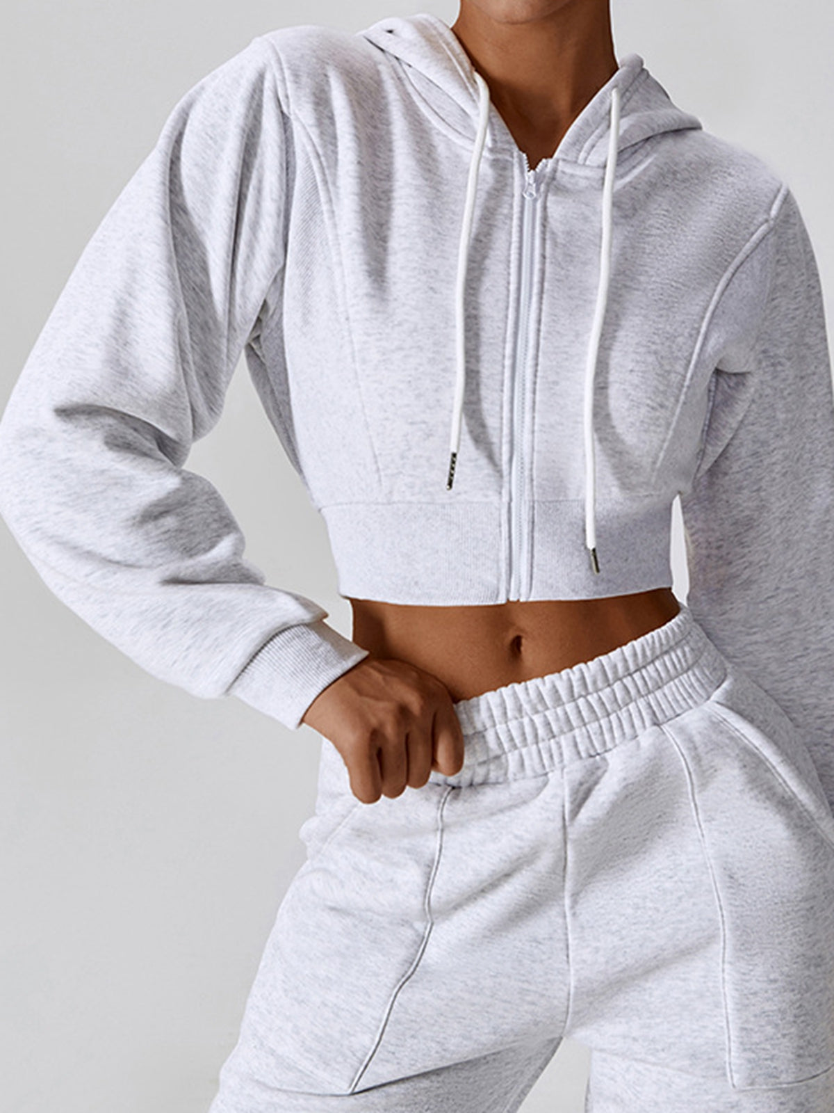BUYCO Female Zipper Drawstring Cropped Hoodies