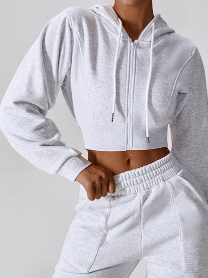 BUYCO Female Zipper Drawstring Cropped Hoodies