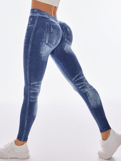 BUYCO Female Deep V Back Denim Ruched Back Leggings