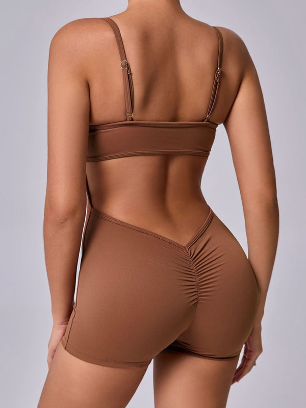 BUYCO Female Hollow Out U-collar Ruched Back Romper