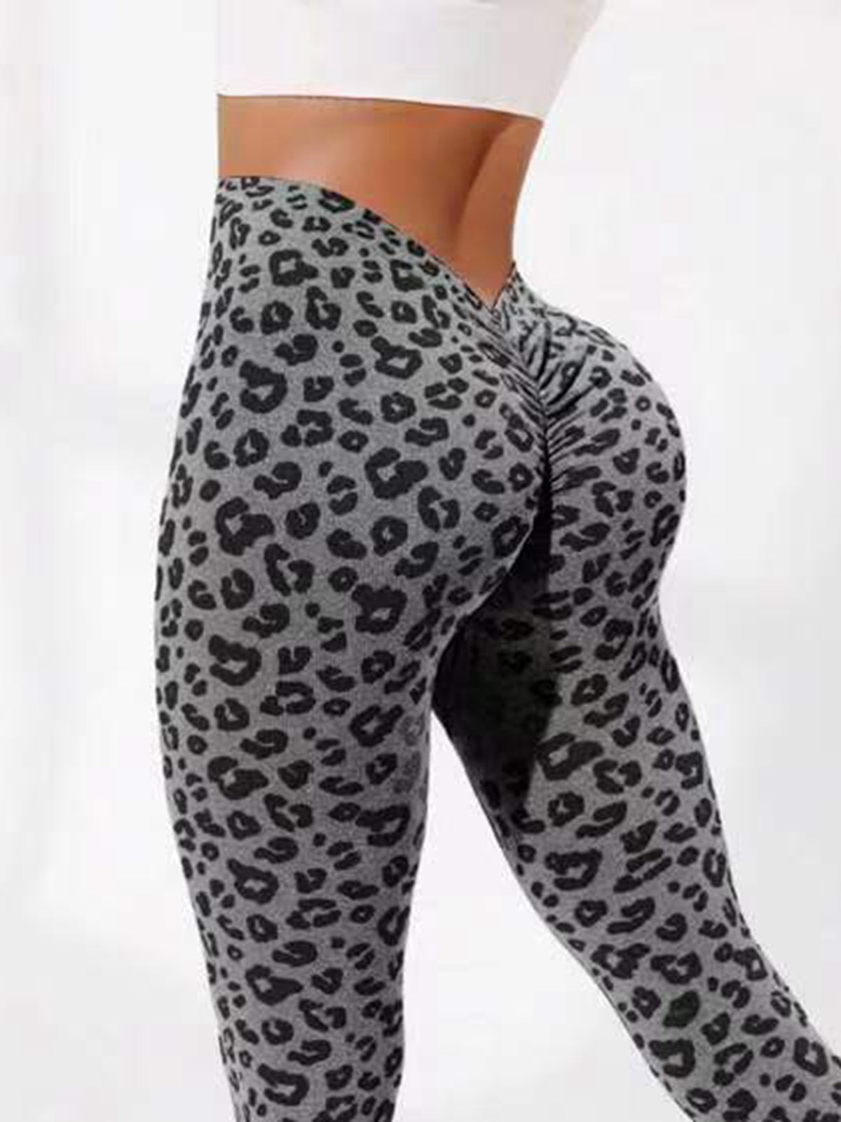 BUYCO Female Deep V Back Leopard Print Leggings