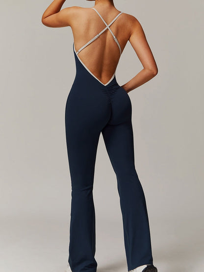 BUYCO Female Cross Back Stripes Flare Jumpsuit