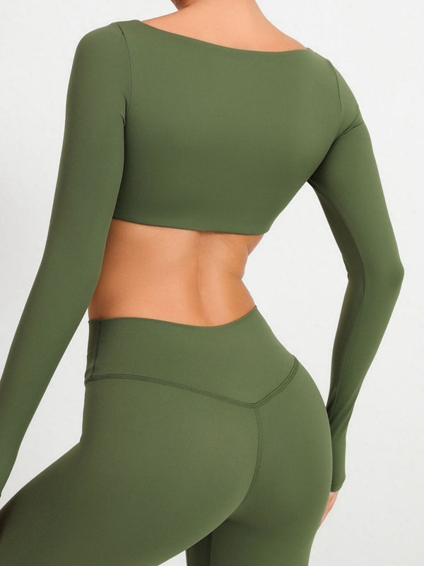BUYCO Female Solid Color With Chests Cropped Long Sleeves
