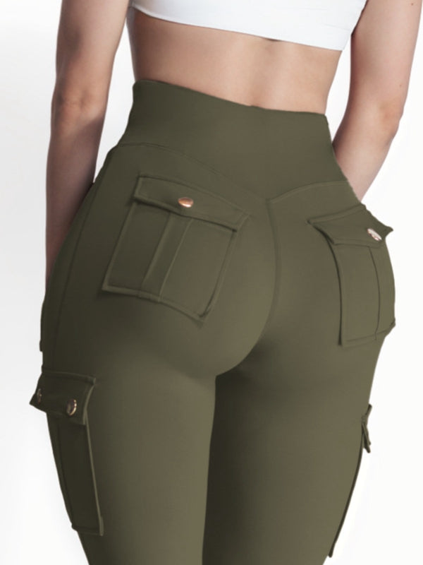 BUYCO Female Pocket High-rise Cargo Style Cropped Leggings