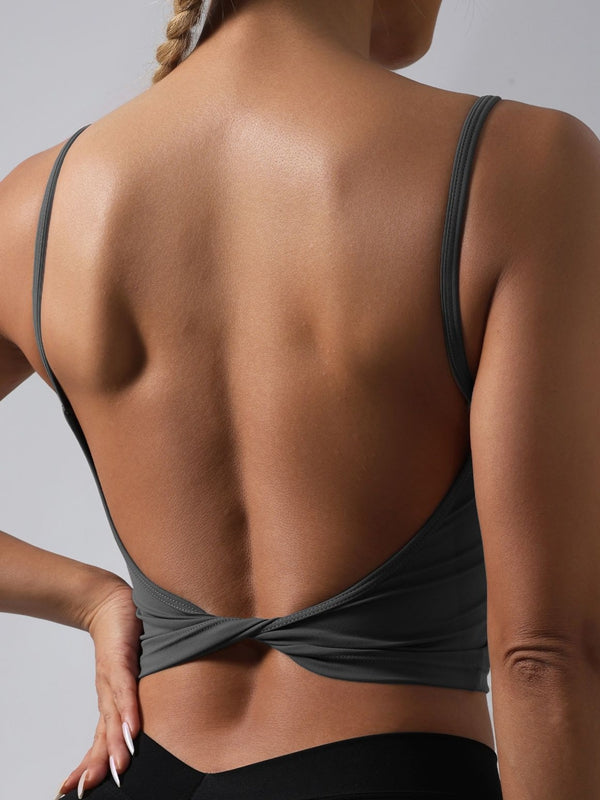 BUYCO Female Fitted Solid Color Twist Backless Round Neck Tank