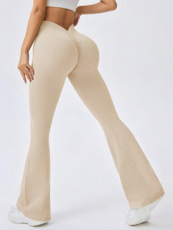 BUYCO Female Ribbed Deep V Back Flare Ruched Back Leggings