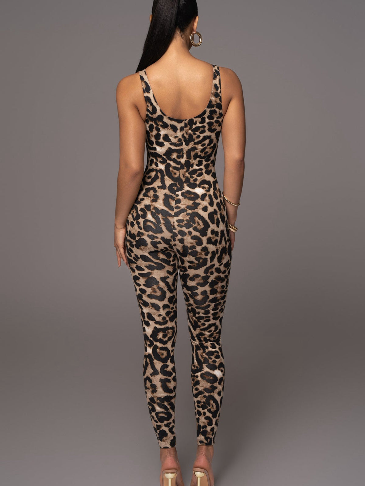 BUYCO Female Leopard Print U Collar Jumpsuit