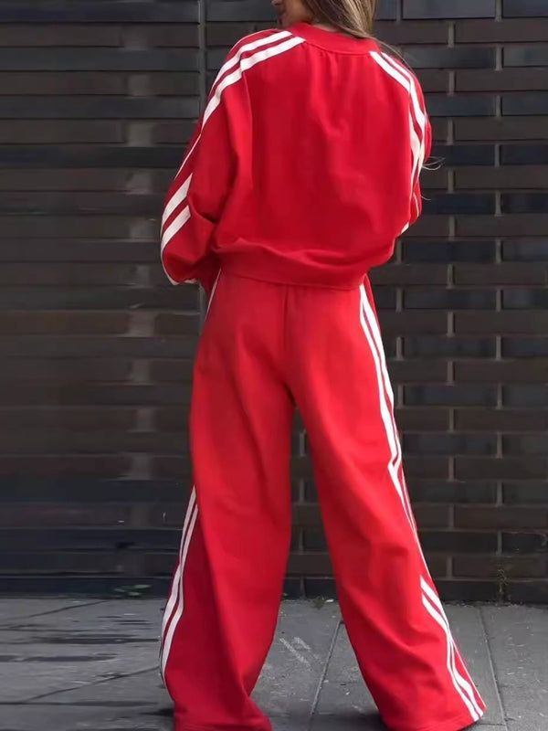 BUYCO Female Contrast Color Stripes Big Heart Collar Pocket Casual Tracksuit