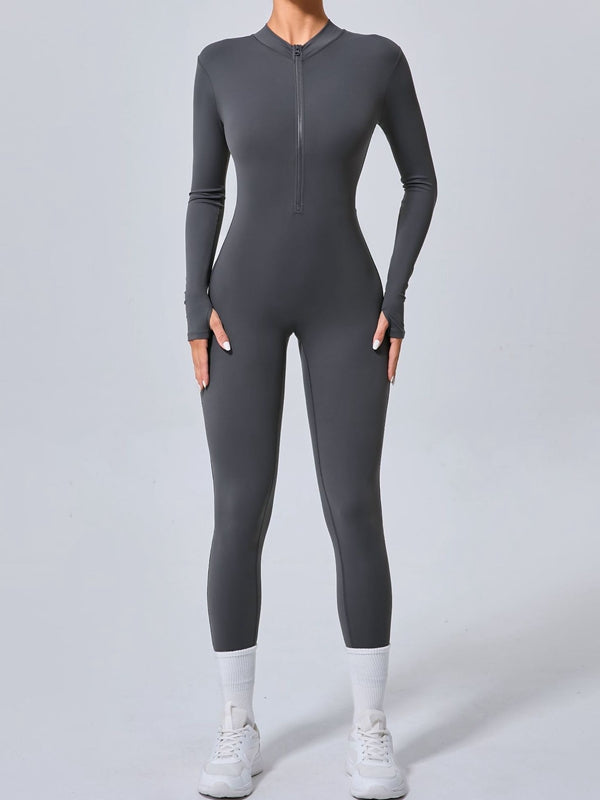 BUYCO Female Zipper Thumbhole Hip-lift Jumpsuit