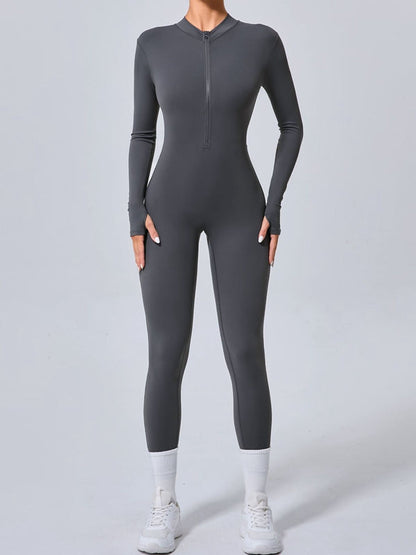 BUYCO Female Zipper Thumbhole Hip-lift Jumpsuit