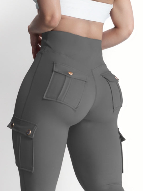 BUYCO Female Pocket High-rise Cargo Style Cropped Leggings