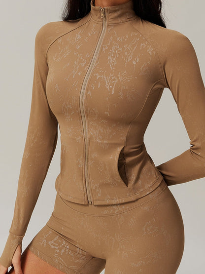 BUYCO Female Fitted Modern Stamping Print Pocket Thumbhole Jacket