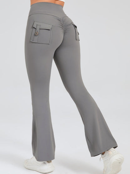 BUYCO Female Pocket Ruched Back Flare Cargo Leggings