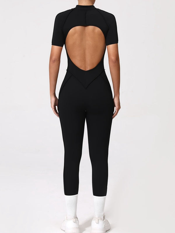 BUYCO Female Fitted Backless Zipper Ruched Back Jumpsuit