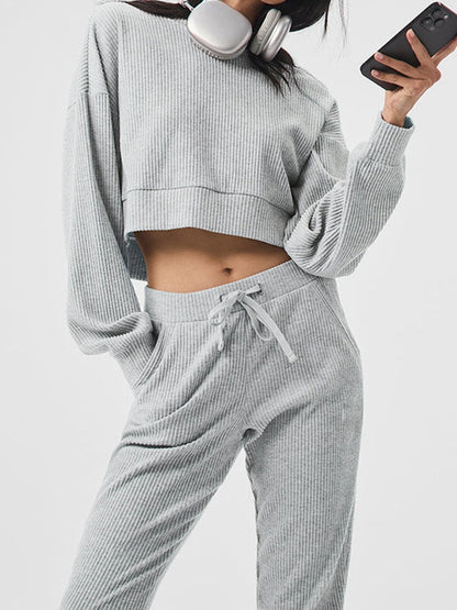 BUYCO Female Velvet Ribbed Pocket Hooded Tracksuit