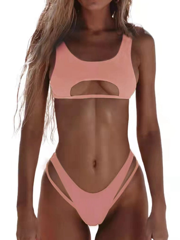 BUYCO Female Fitted Natural Waist Solid Two-Piece Bikini Set