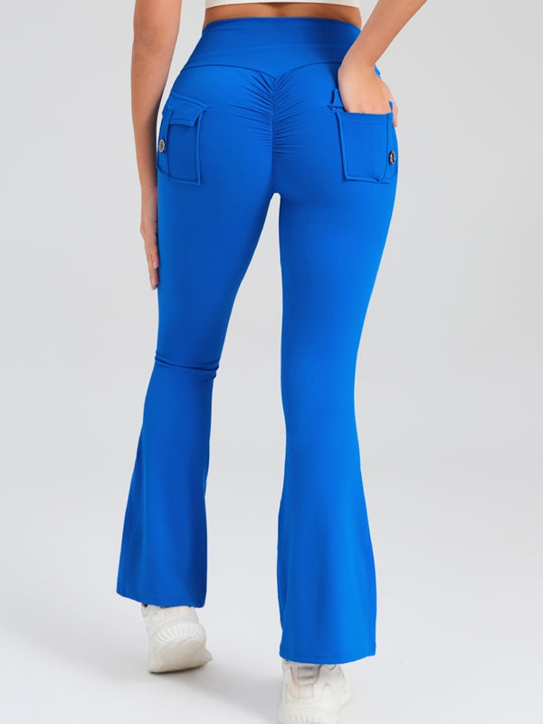 BUYCO Female Pocket Ruched Back Flare Cargo Leggings