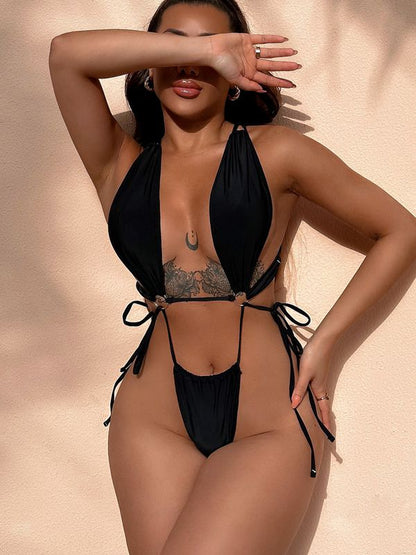 BUYCO Female Solid Color Cross One Pieces