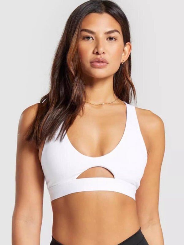BUYCO Female Solid Color Backless Unique Hollow Out Sports Bras